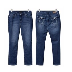 Jean 9 Womens Size 13 Dark Wash‎ Straight Leg Jeans Horseshoe Flap Back Pockets